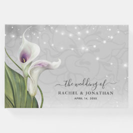 Elegantes Weiß und Lila Lily Watercolor Gästebuch