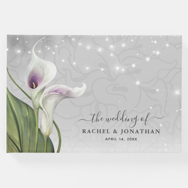 Elegantes Weiß und Lila Lily Watercolor Gästebuch (Vorderseite)