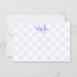 Elegantes Weiß und Lila Schachbrett Personalized Mitteilungskarte