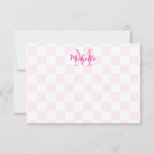 Elegantes Weiß und Rosa Schachbrett Personalized  Mitteilungskarte