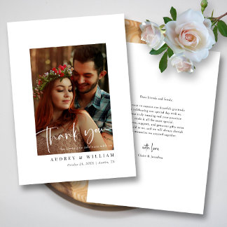 Elegantes Weiß- und Schwarz-Signatur-Foto Dankeskarte