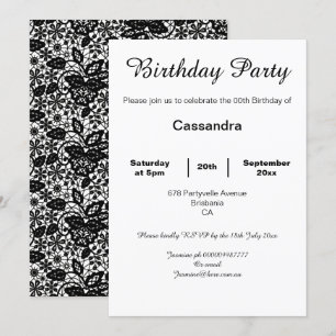 ELEGANTES WEISS- UND SCHWARZ-SPITZEN-GEBURTSTAGSFE EINLADUNG