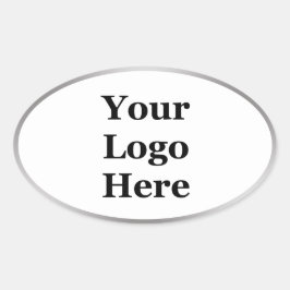 Elegantes Weiß und Silber Ihr Logo hier Vorlage Ovaler Aufkleber