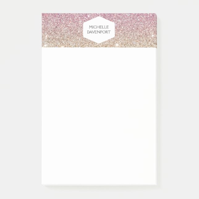 ELEGANTES WEISSEMBLEM AUF PINK OMBRE-GLITZER POST-IT KLEBEZETTEL (Vorderseite)
