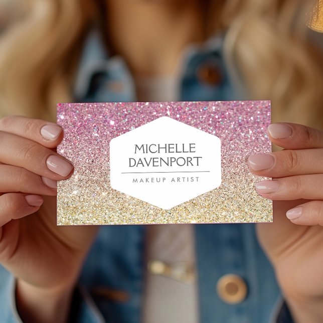 ELEGANTES WEISSEMBLEM AUF PINK OMBRE-GLITZER VISITENKARTE (Von Creator hochgeladen)