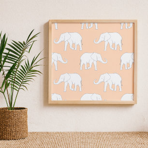 Elegantes Weißer-Elefant-Muster auf sanften Pastel Poster