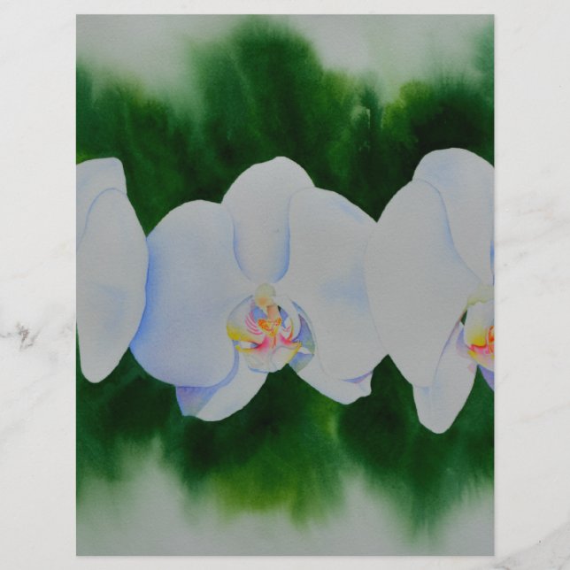 Elegantes, weißes Aquarell-Orchideenbild (Vorderseite)