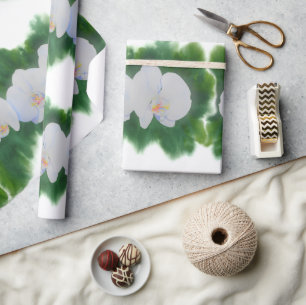 Elegantes, weißes Aquarell-Orchideenbild Geschenkpapier