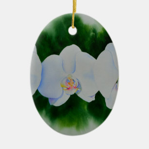 Elegantes, weißes Aquarell-Orchideenbild Keramik Ornament