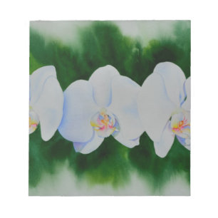 Elegantes, weißes Aquarell-Orchideenbild Notizblock