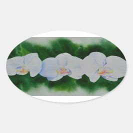 Elegantes, weißes Aquarell-Orchideenbild Ovaler Aufkleber