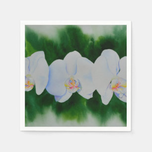 Elegantes, weißes Aquarell-Orchideenbild Serviette