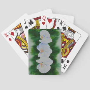 Elegantes, weißes Aquarell-Orchideenbild Spielkarten