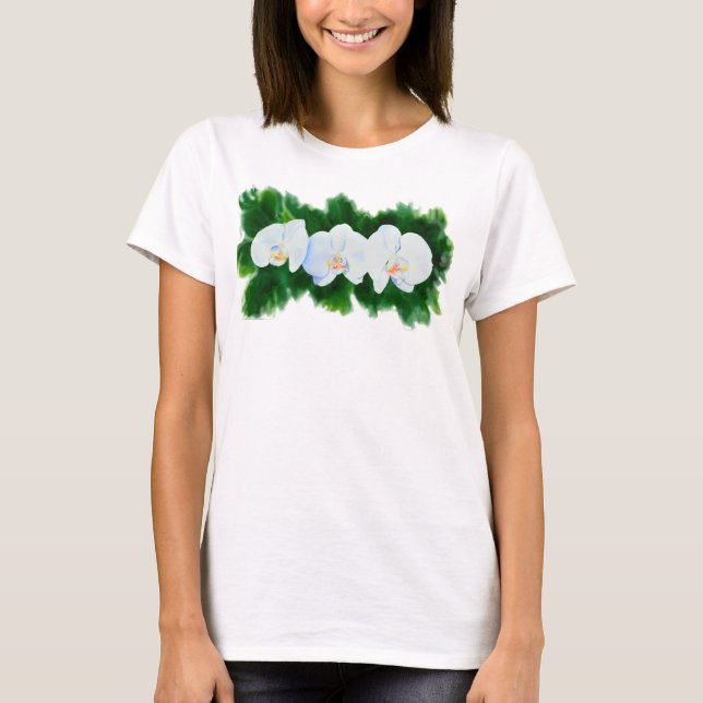 Elegantes, weißes Aquarell-Orchideenbild T-Shirt (Vorderseite)