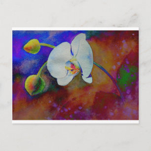 Elegantes, weißes Aquarellbild mit Blumenorchideen Postkarte