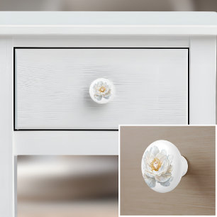 Elegantes, weißes Blume-Bauernhaus Keramikknauf