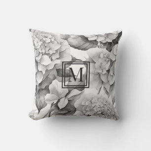 Elegantes, weißes, blumenfarbenes Monogramm Kissen