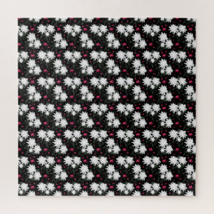 Elegantes weißes Blumenmuster auf schwarzem Hinter Puzzle