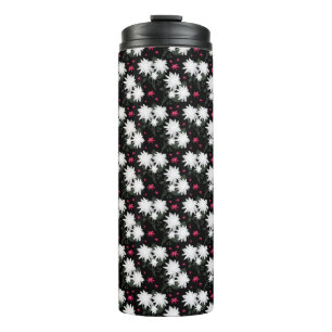 Elegantes weißes Blumenmuster auf schwarzem Hinter Thermosbecher
