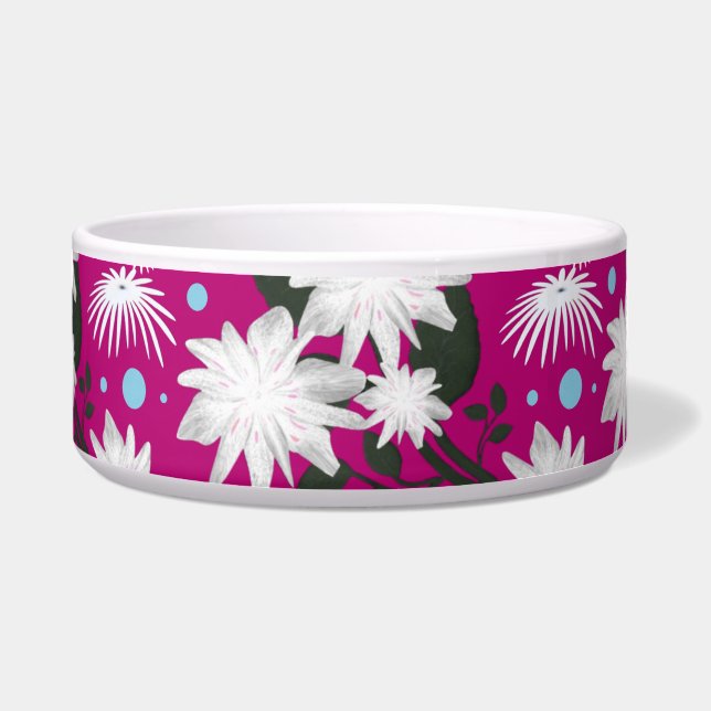 Elegantes weißes Blumenmuster Botanisches Design Napf (Vorderseite)