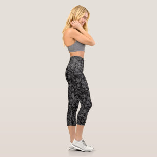 Elegantes weißes Blumenmuster Capri Leggings