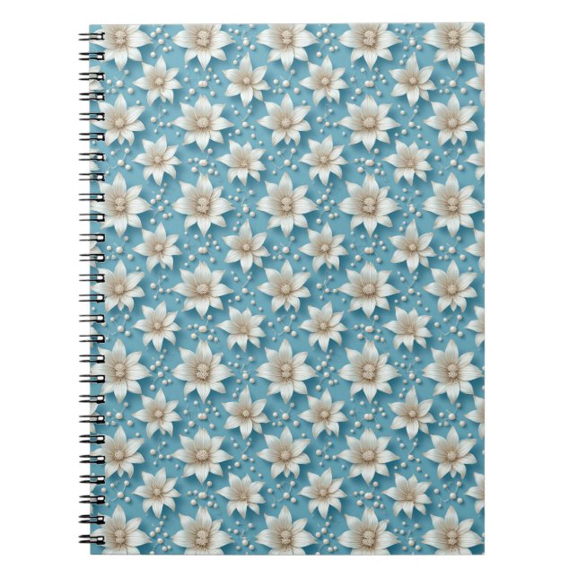 Elegantes weißes Blumenmuster mit Perlen Notizblock (Vorderseite)