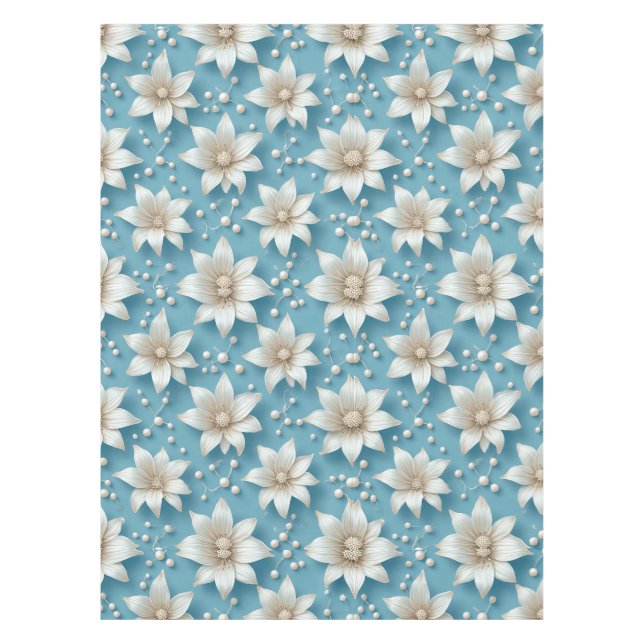 Elegantes weißes Blumenmuster mit Perlen Tischdecke (Vorderseite)
