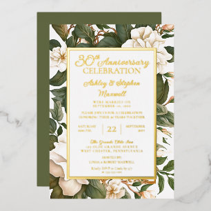 Elegantes weißes Blumenmuster zum 30. Hochzeitstag Folieneinladung