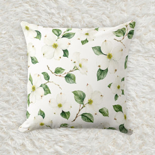 Elegantes weißes Blüten-Hartriegel-Wasserfarbmuste Kissen