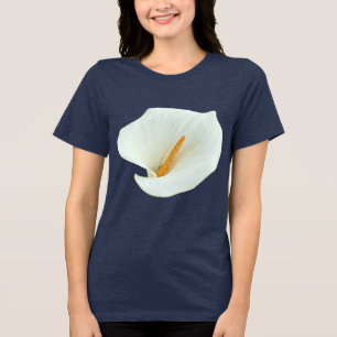 Elegantes weißes Calla-Lilien-T-Shirt in Marinebla Tri-Blend Shirt