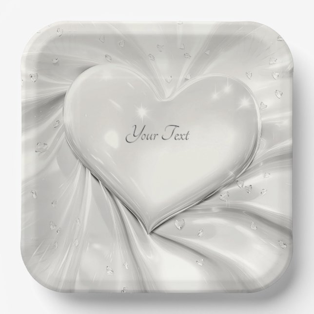 Elegantes weißes Cream Heart Paper Plate Pappteller (Vorderseite)