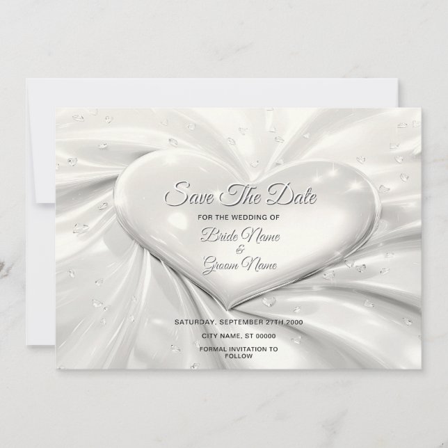 Elegantes Weißes Cream Herz Save the Date (Vorderseite)
