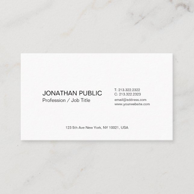Elegantes weißes, einfaches, modernes Berufliches  Visitenkarte (Vorderseite)