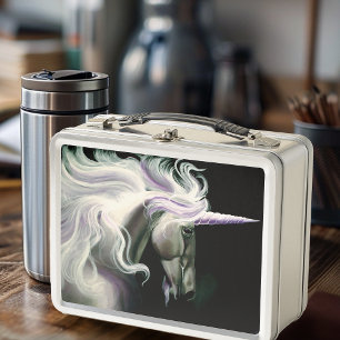 Elegantes weißes Einhorn mit fließender Mähne, lil Metall Brotdose