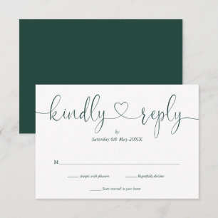 Elegantes Weißes Emerald-Herz mit Schriftart - Bit RSVP Karte