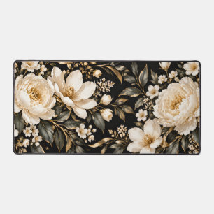 Elegantes Weißes Florales auf Schwarz Schreibtischunterlage