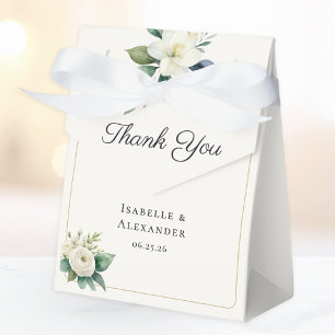 Elegantes weißes florales monogrammiertes Hochzeit Geschenkschachtel