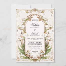 Elegantes Weißes Florales Sage Grün Art Nouveau Einladung