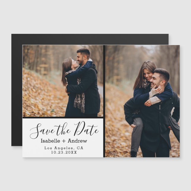 Elegantes Weißes Foto Save the Date Magneteinladung (Vorne/Hinten)