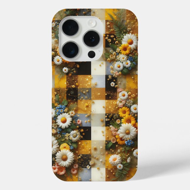 Elegantes weißes Gänseblümchen- und gelbes Gingham Case-Mate iPhone Hülle (Rückseite)
