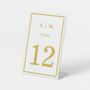 Elegantes weißes Gold Minimal Hochzeitstisch Numme Sockelschild