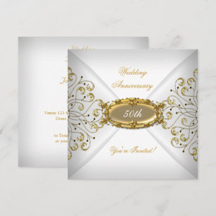 Elegantes weißes Gold zum 50. Hochzeitstag Einladung
