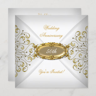 Elegantes weißes Gold zum 50. Hochzeitstag Einladung