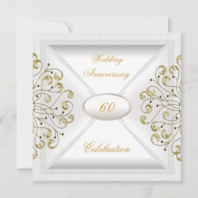 Elegantes weißes Gold zum 60. Hochzeitstag Einladung (Vorderseite)