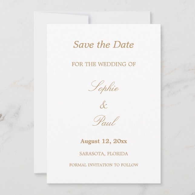 Elegantes Weißes Golden Beige Save the Date (Vorderseite)