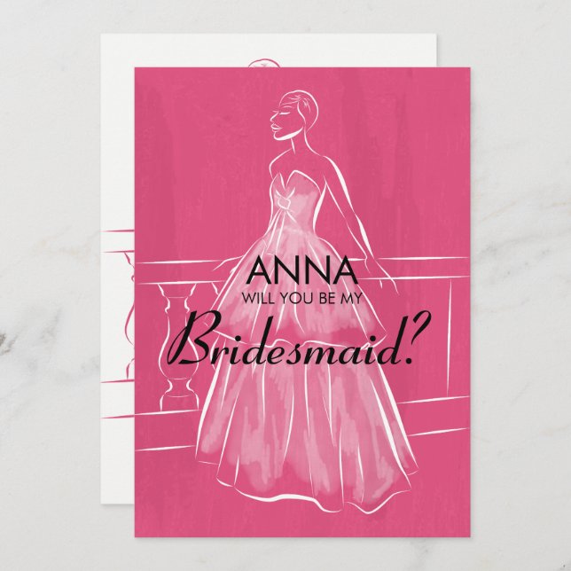 Elegantes weißes Gown wirst du meine Bridesmaid-Ka Einladung (Vorne/Hinten)