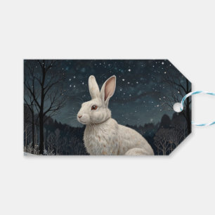 Elegantes weißes Kaninchen Weihnachtsschneewald Geschenkanhänger