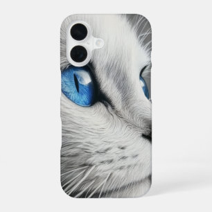 Elegantes weißes Katzen-iPhone 16-Case mit blauen iPhone 16 Hülle