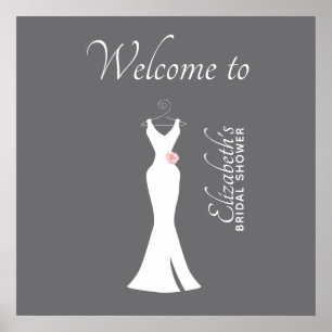 Elegantes weißes Kleid auf Grau - Stylische Bridal Poster