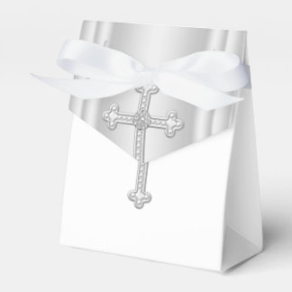 Elegantes weißes Kreuz Erste Kommunion Geschenkschachtel